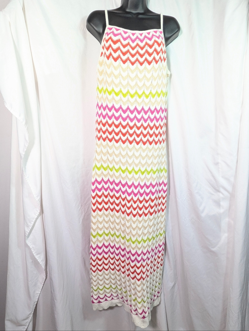 Rachel Zoe Women's Multicolor Chevron Crochet Knit Maxi Dress Boho Festival Sz M